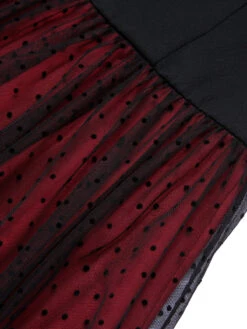 Wine Red 1950s Polka Dots Drop Shoulder Belt Dress 11 Wine Red 1950s Polka Dots Drop Shoulder Belt Dress -Candi Clothing Shop SCHL003085 4