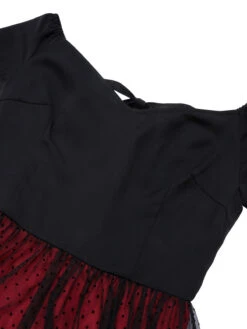 Wine Red 1950s Polka Dots Drop Shoulder Belt Dress 12 Wine Red 1950s Polka Dots Drop Shoulder Belt Dress -Candi Clothing Shop SCHL003085 5