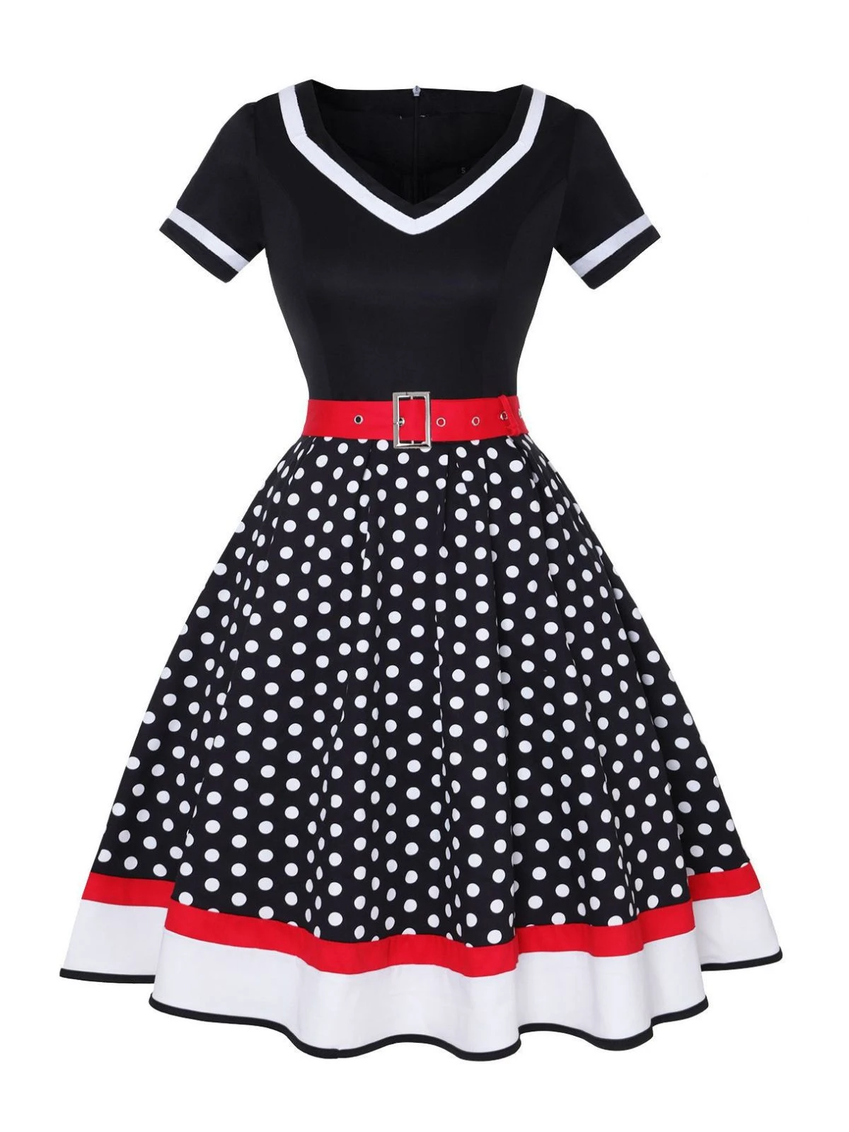 Multicolor 1950s Polka Dots Patchwork Belted Dress 7 Multicolor 1950s Polka Dots Patchwork Belted Dress - Image 7