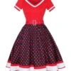 Multicolor 1950s Polka Dots Patchwork Belted Dress