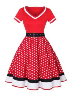Multicolor 1950s Polka Dots Patchwork Belted Dress 12 Multicolor 1950s Polka Dots Patchwork Belted Dress -Candi Clothing Shop SCHL003093 R 1