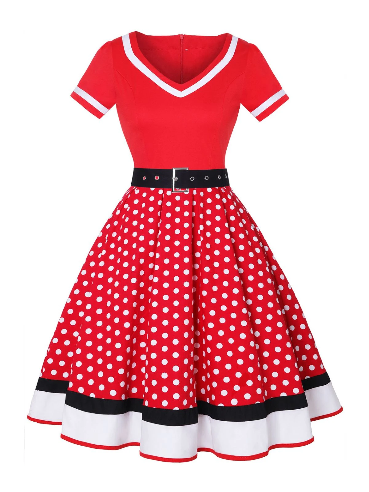 Multicolor 1950s Polka Dots Patchwork Belted Dress 5 Multicolor 1950s Polka Dots Patchwork Belted Dress - Image 5