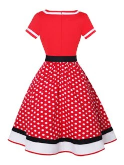 Multicolor 1950s Polka Dots Patchwork Belted Dress 13 Multicolor 1950s Polka Dots Patchwork Belted Dress -Candi Clothing Shop SCHL003093 R 2