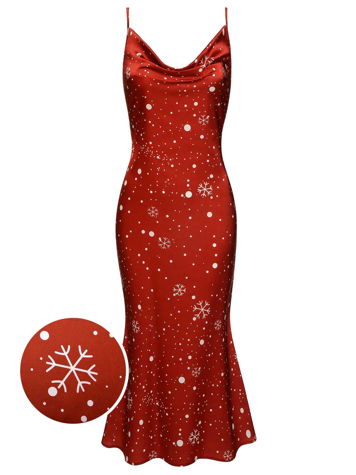 Red 1930s Christmas Strap Snowflake Mermaid Dress 1 Red 1930s Christmas Strap Snowflake Mermaid Dress