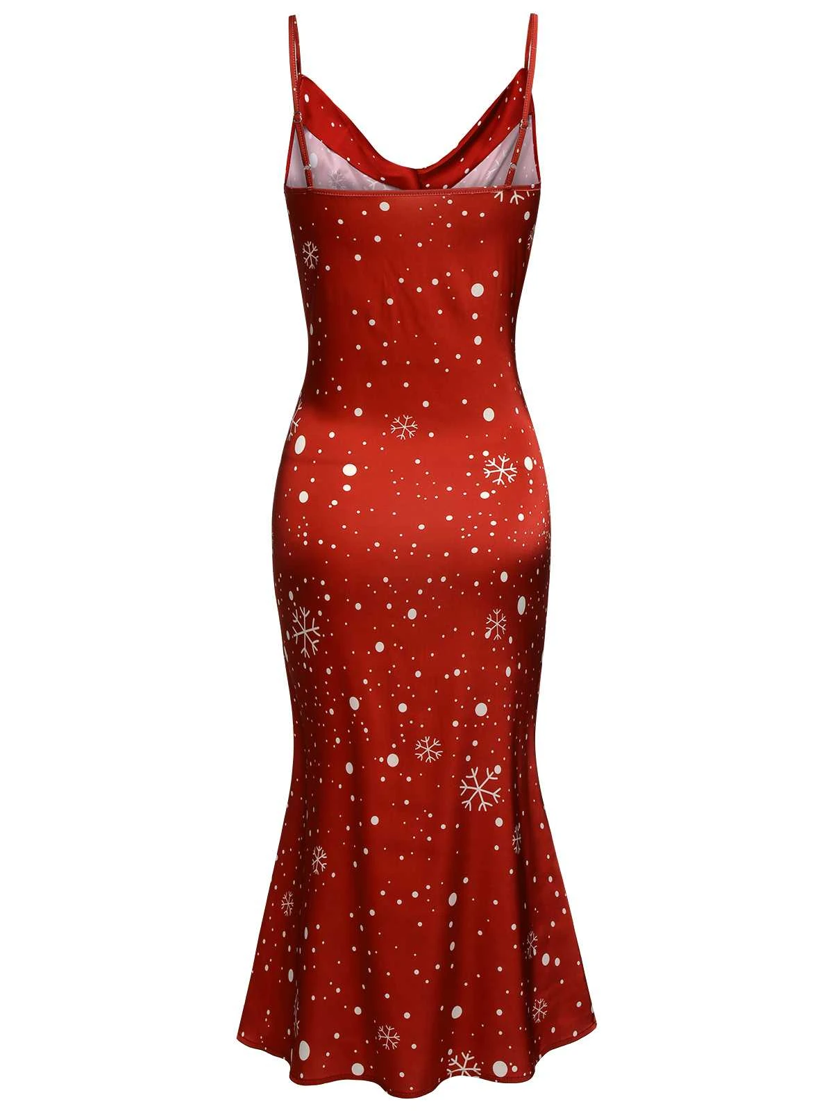 Red 1930s Christmas Strap Snowflake Mermaid Dress 4 Red 1930s Christmas Strap Snowflake Mermaid Dress - Image 4