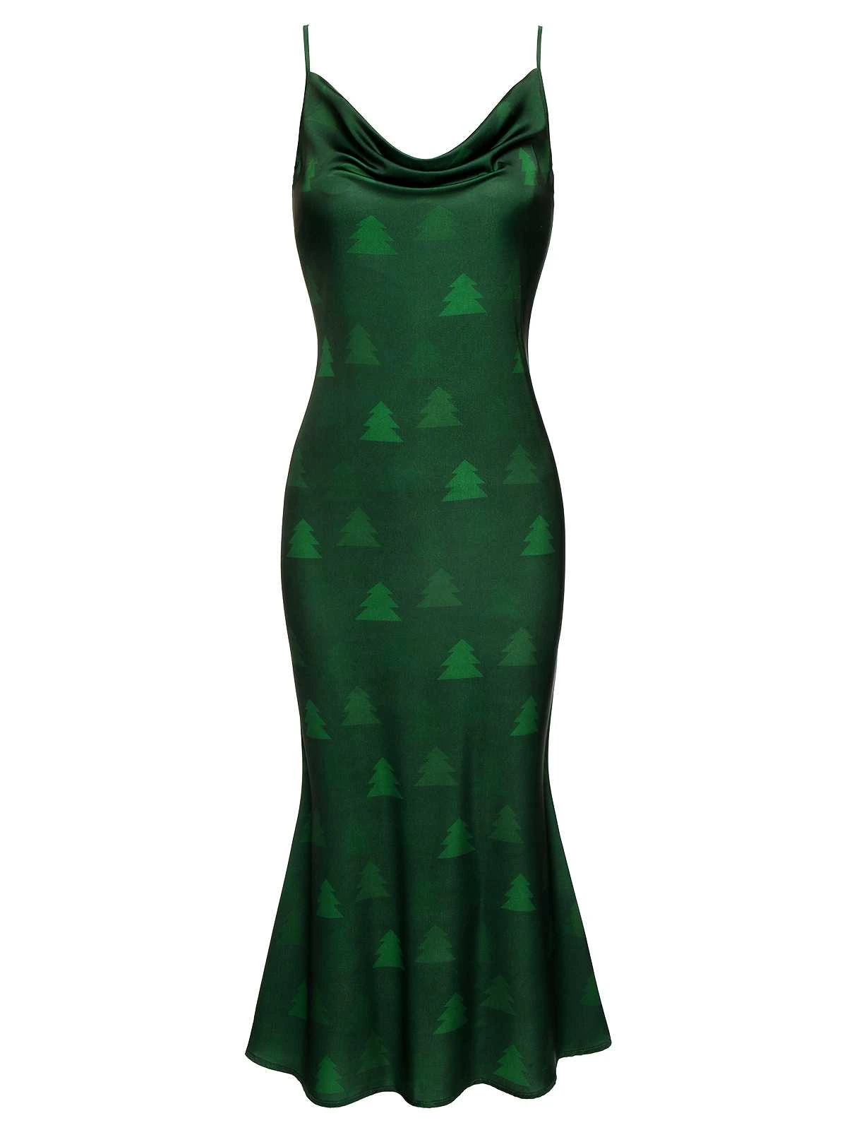 Green 1930s Christmas Tree Suspender Fishtail Dress 2 Green 1930s Christmas Tree Suspender Fishtail Dress - Image 2