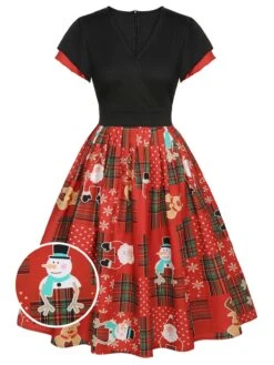 Red 1950s Christmas Plaid Santa Claus Dress