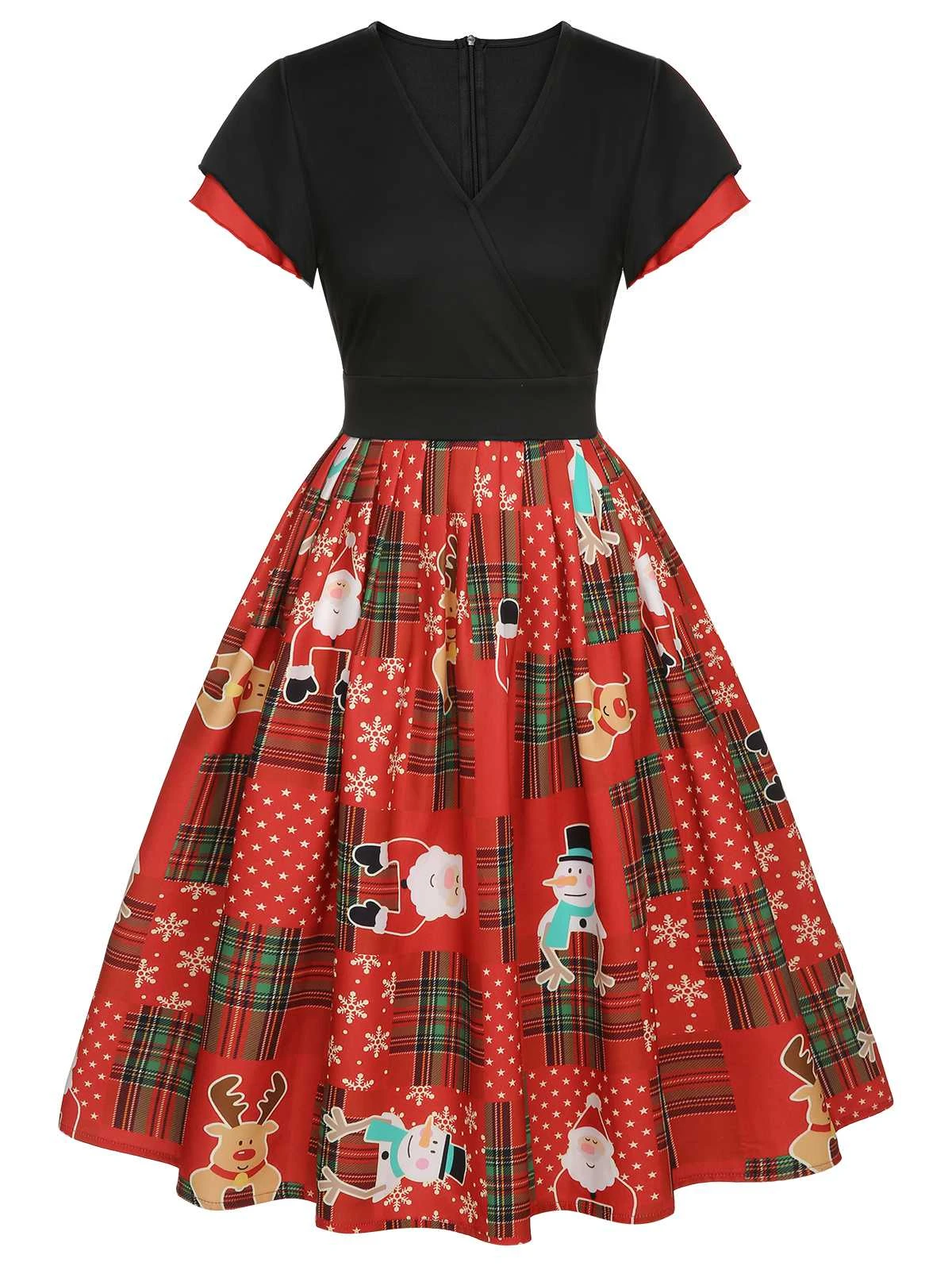Red 1950s Christmas Plaid Santa Claus Dress 2 Red 1950s Christmas Plaid Santa Claus Dress - Image 2