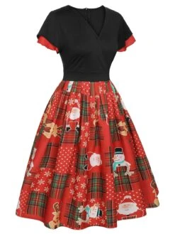 Red 1950s Christmas Plaid Santa Claus Dress 9 Red 1950s Christmas Plaid Santa Claus Dress -Candi Clothing Shop SCHL003113 2 compressed