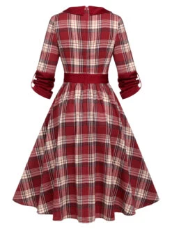 Red 1950s Roll Up Scottish Plaid Dress 10 Red 1950s Roll Up Scottish Plaid Dress -Candi Clothing Shop SCHL003134 3