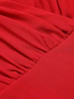 Red 1960s Solid Chiffon Surplice V-Neck Dress -Candi Clothing Shop SCHL003137 4