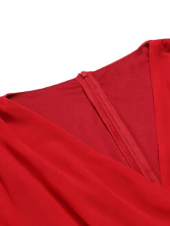 Red 1960s Solid Chiffon Surplice V-Neck Dress -Candi Clothing Shop SCHL003137 6