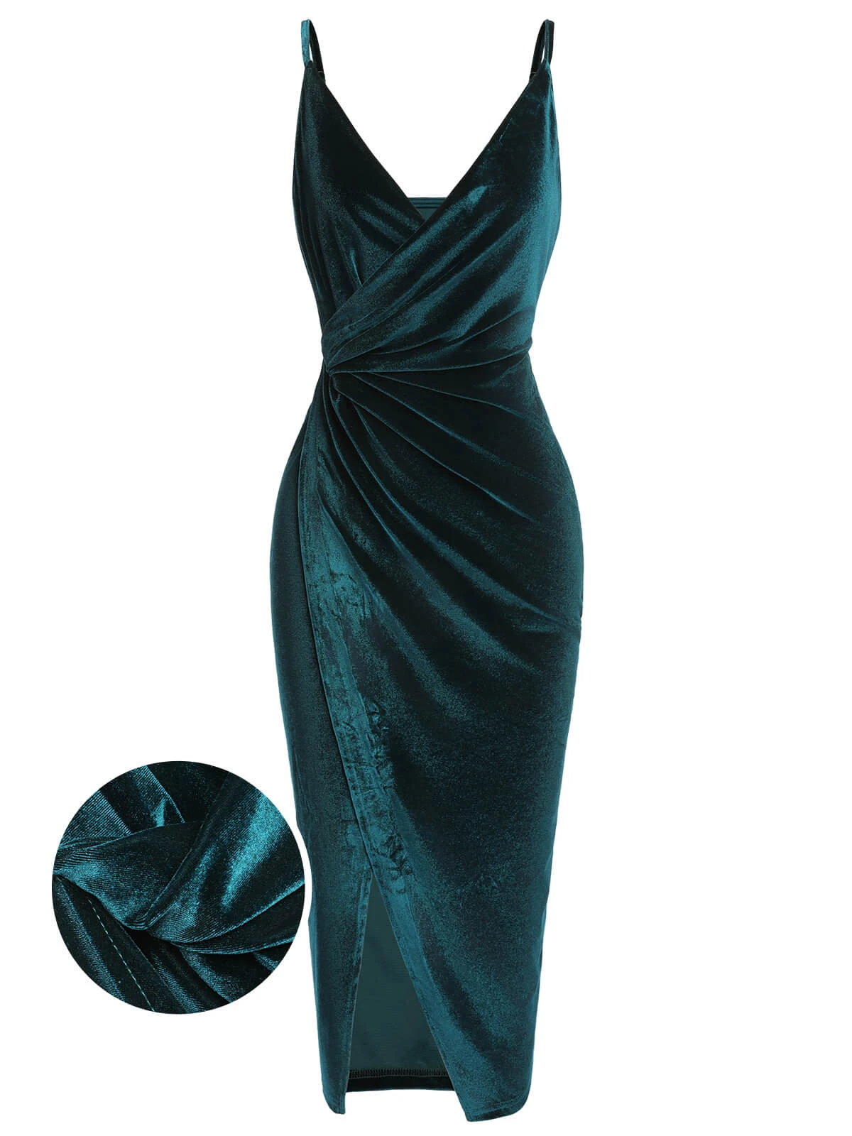 1960s Solid Velvet V-Neck Strap Dress 1 1960s Solid Velvet V-Neck Strap Dress