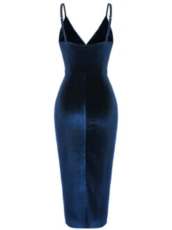 1960s Solid Velvet V-Neck Strap Dress 14 1960s Solid Velvet V-Neck Strap Dress -Candi Clothing Shop SCHL003141 RBL 1 2