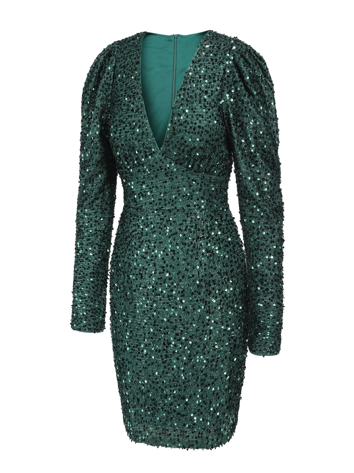 Green 1960s Christmas Sequin V-Neck Pencil Dress 3 Green 1960s Christmas Sequin V-Neck Pencil Dress - Image 3