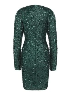 Green 1960s Christmas Sequin V-Neck Pencil Dress 10 Green 1960s Christmas Sequin V-Neck Pencil Dress -Candi Clothing Shop SCHL003142 3