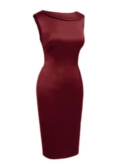 Wine Red 1960s Back Bowknot Pencil Dress -Candi Clothing Shop SCHL003167 WR 4