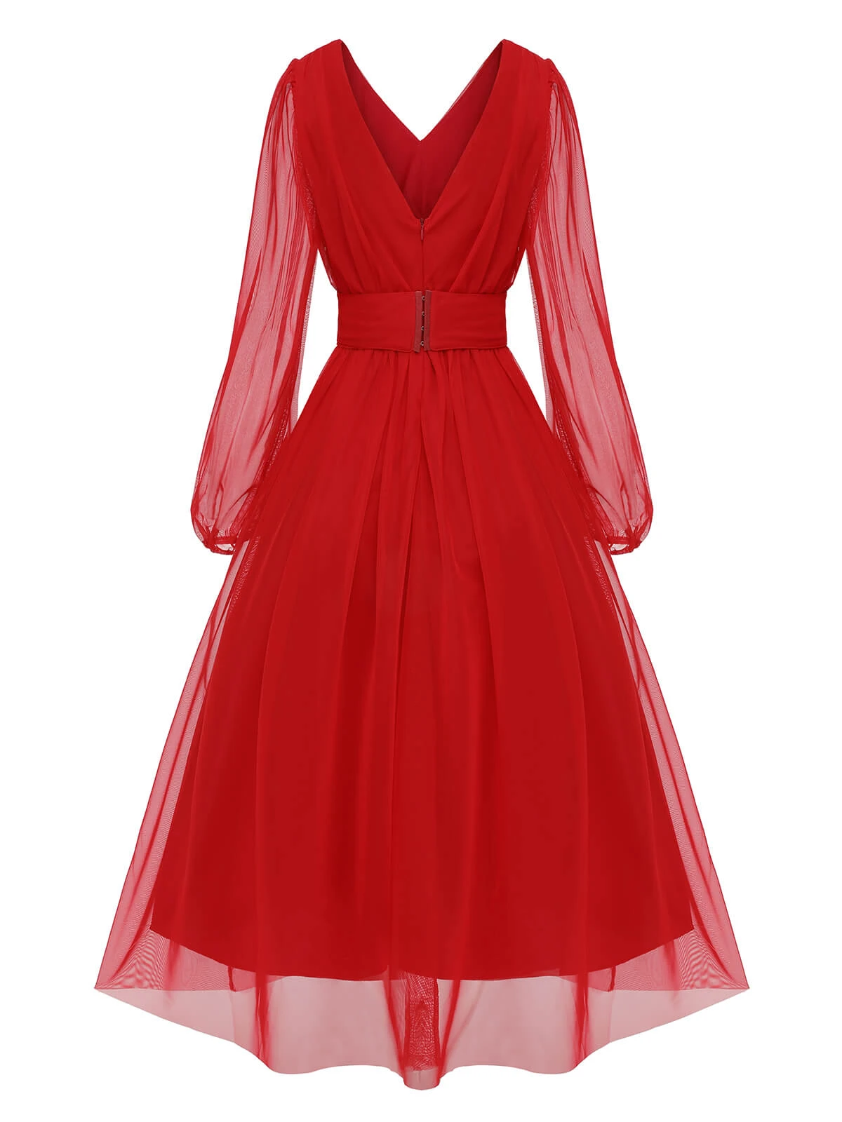 Red 1950s Sheer Sleeve Mesh Dress 4 Red 1950s Sheer Sleeve Mesh Dress - Image 4