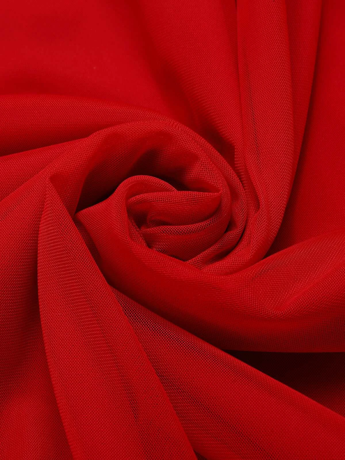 Red 1950s Sheer Sleeve Mesh Dress 5 Red 1950s Sheer Sleeve Mesh Dress - Image 5