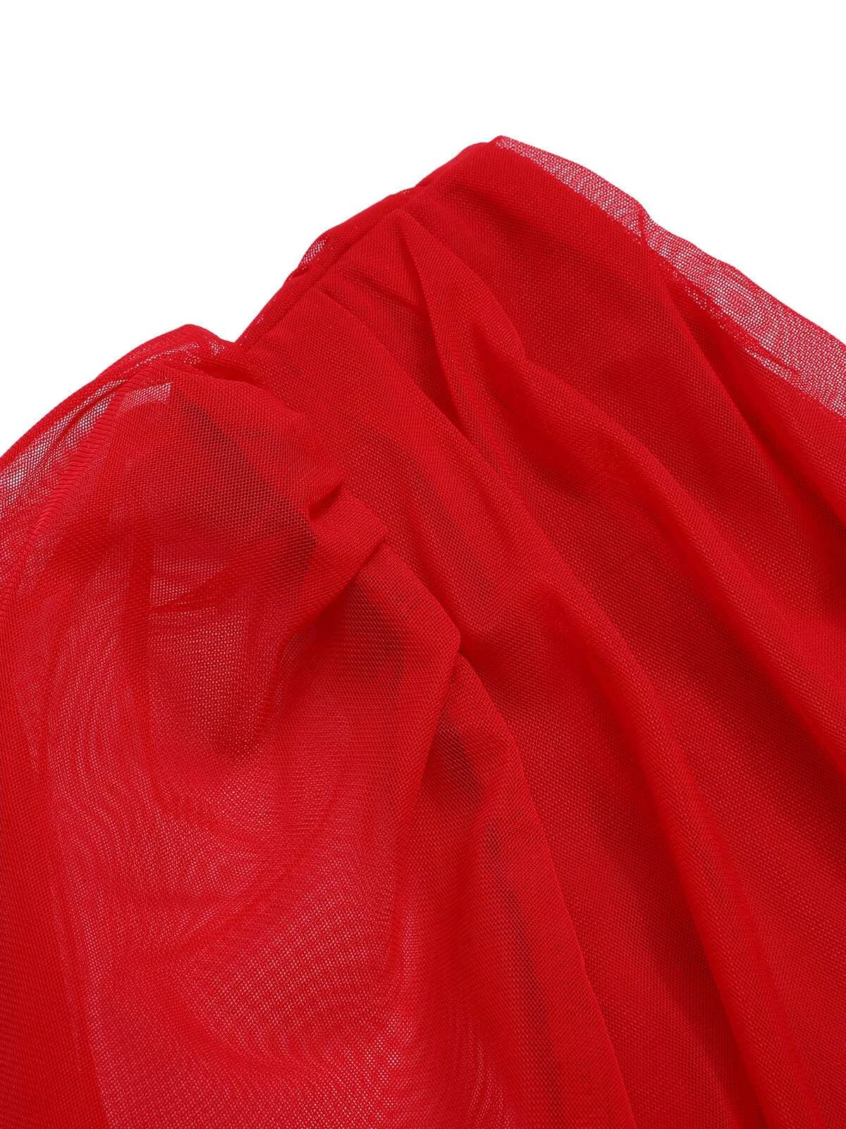 Red 1950s Sheer Sleeve Mesh Dress 6 Red 1950s Sheer Sleeve Mesh Dress - Image 6