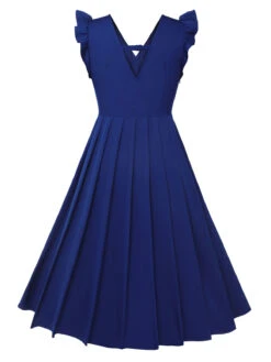Blue 1950s Pleated Ruffles Vest Dress -Candi Clothing Shop SCHL003232 3