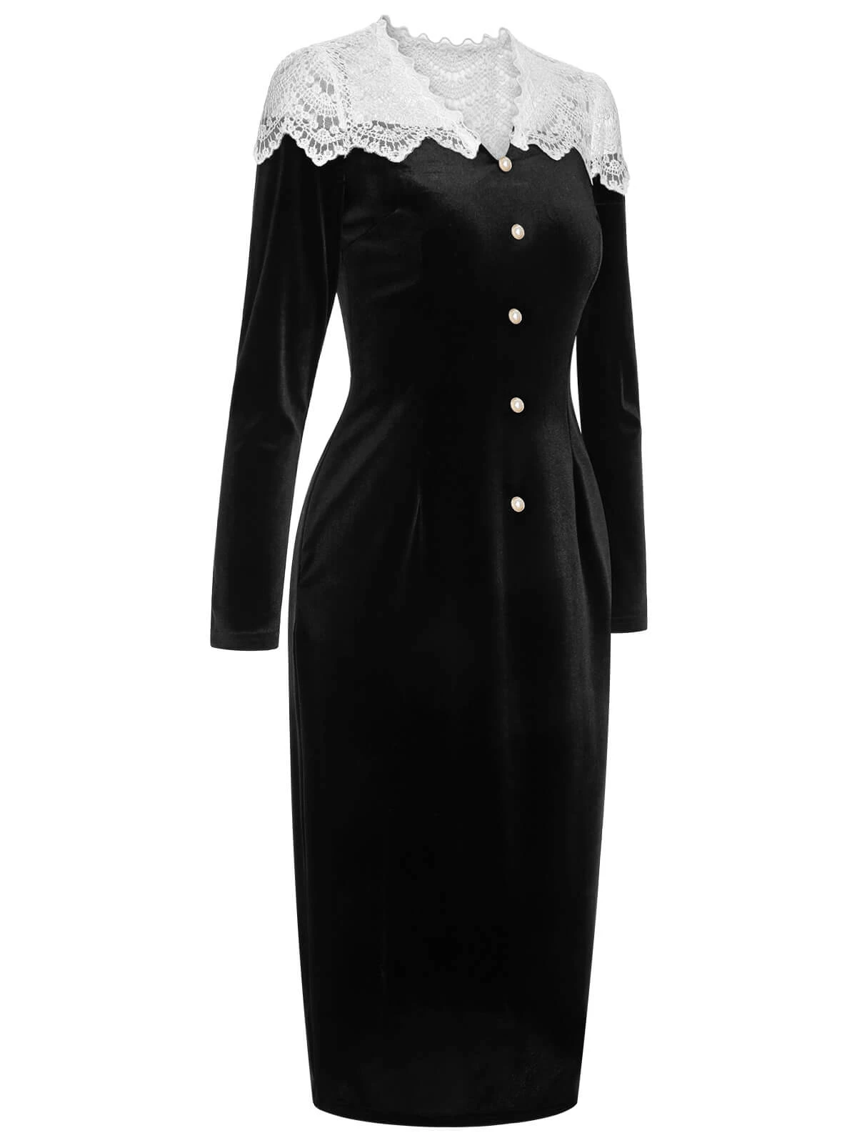 Black & White 1960s Lapel Patchwork Velvet Dress 3 Black & White 1960s Lapel Patchwork Velvet Dress - Image 3