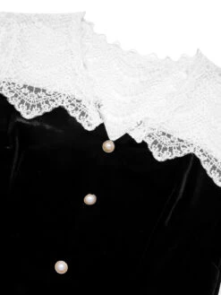 Black & White 1960s Lapel Patchwork Velvet Dress 12 Black & White 1960s Lapel Patchwork Velvet Dress -Candi Clothing Shop SCHL003243 B 01 5