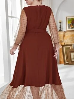 [Plus Size] 1930s Mesh Polka Dot Patchwork Dress -Candi Clothing Shop SCHL003259 BR 1