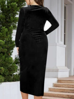 [Plus Size] 1960s Velvet V-Neck Wrap Dress -Candi Clothing Shop SCHL003265 B 1 2