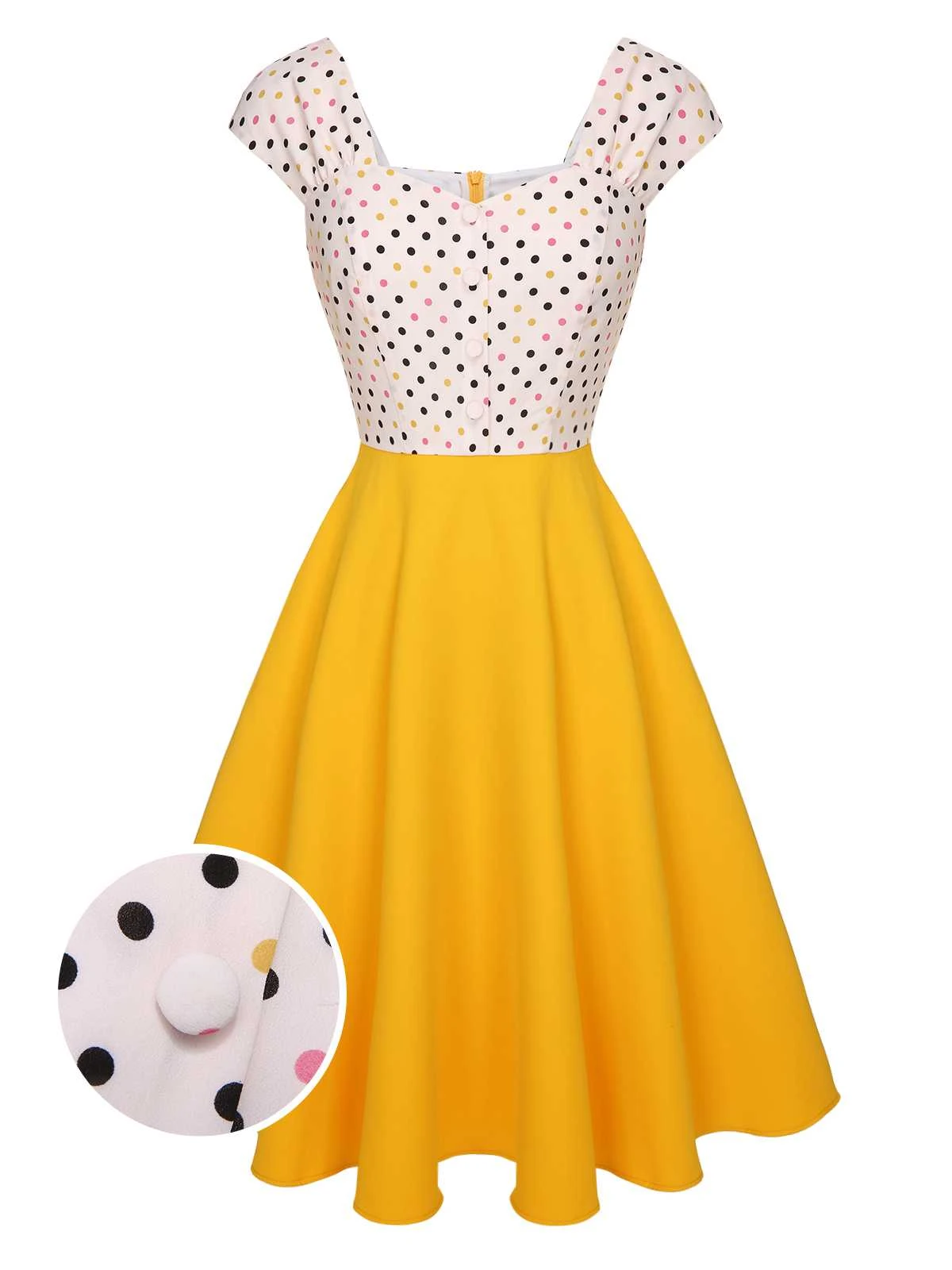 Yellow 1950s Polka Dots Button Dress 1 Yellow 1950s Polka Dots Button Dress