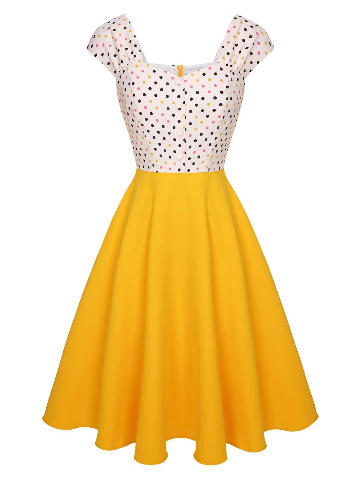 Yellow 1950s Polka Dots Button Dress 2 Yellow 1950s Polka Dots Button Dress - Image 2