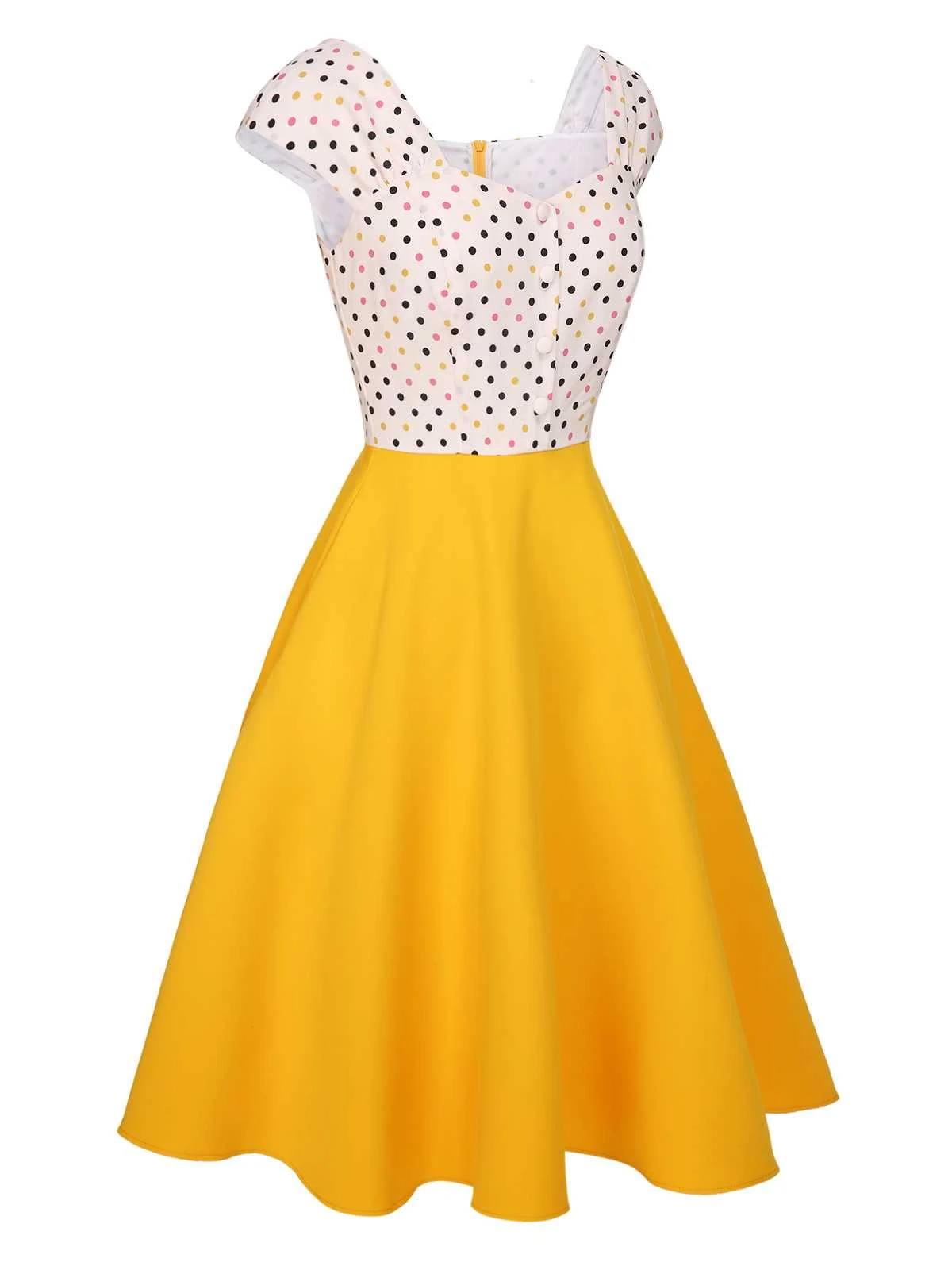 Yellow 1950s Polka Dots Button Dress 3 Yellow 1950s Polka Dots Button Dress - Image 3