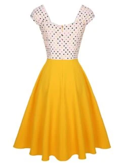 Yellow 1950s Polka Dots Button Dress 10 Yellow 1950s Polka Dots Button Dress -Candi Clothing Shop SCHL003276 3 compressed