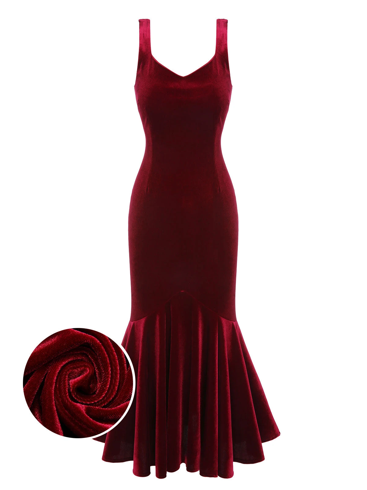 Wine Red 1930s Strap Velvet Mermaid Dress 1 Wine Red 1930s Strap Velvet Mermaid Dress