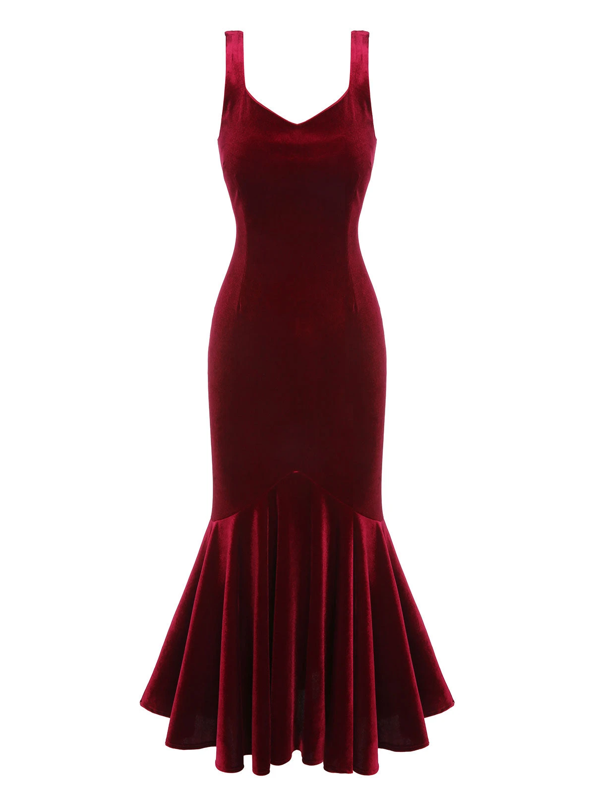 Wine Red 1930s Strap Velvet Mermaid Dress 2 Wine Red 1930s Strap Velvet Mermaid Dress - Image 2
