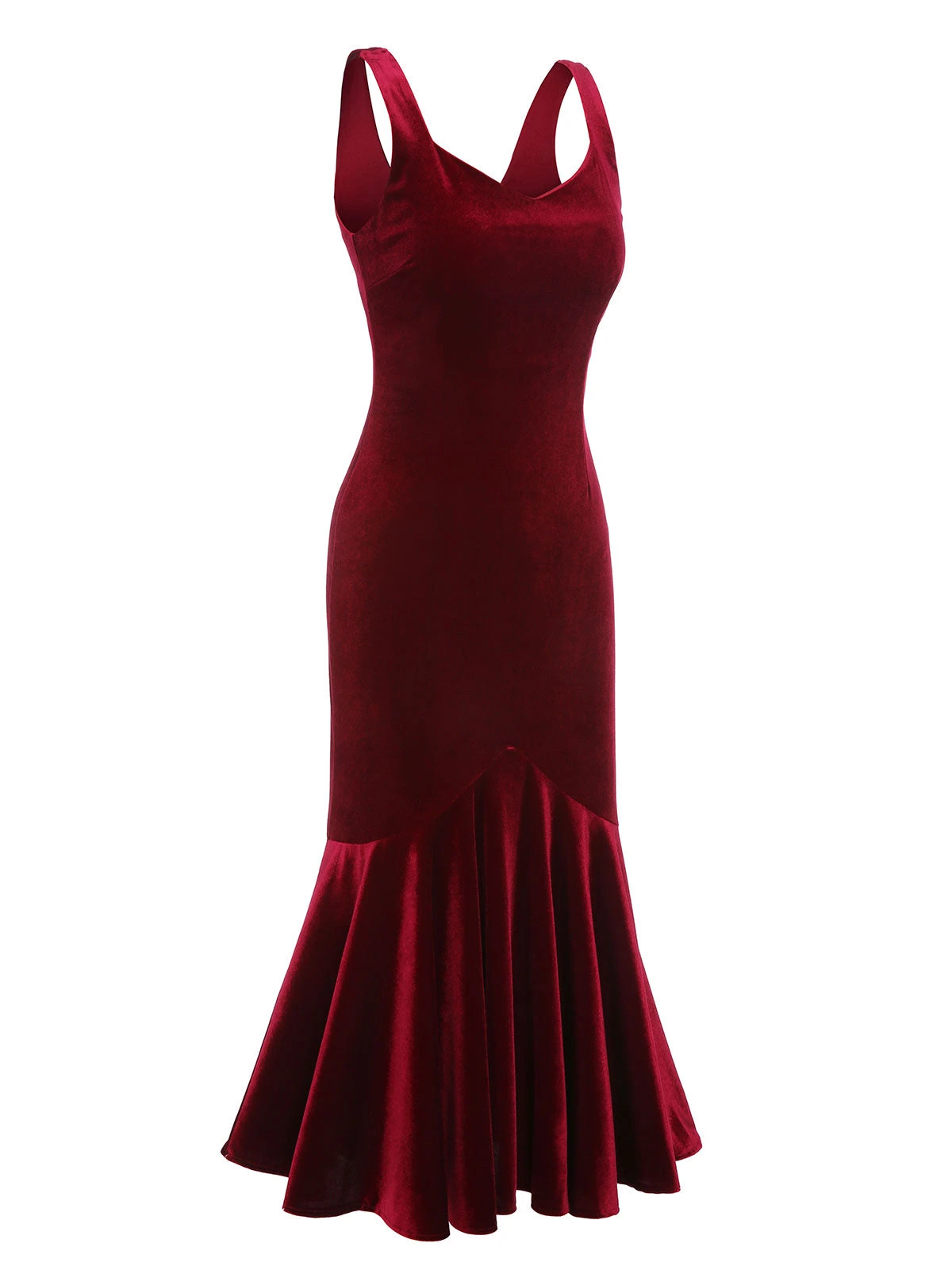 Wine Red 1930s Strap Velvet Mermaid Dress 3 Wine Red 1930s Strap Velvet Mermaid Dress - Image 3