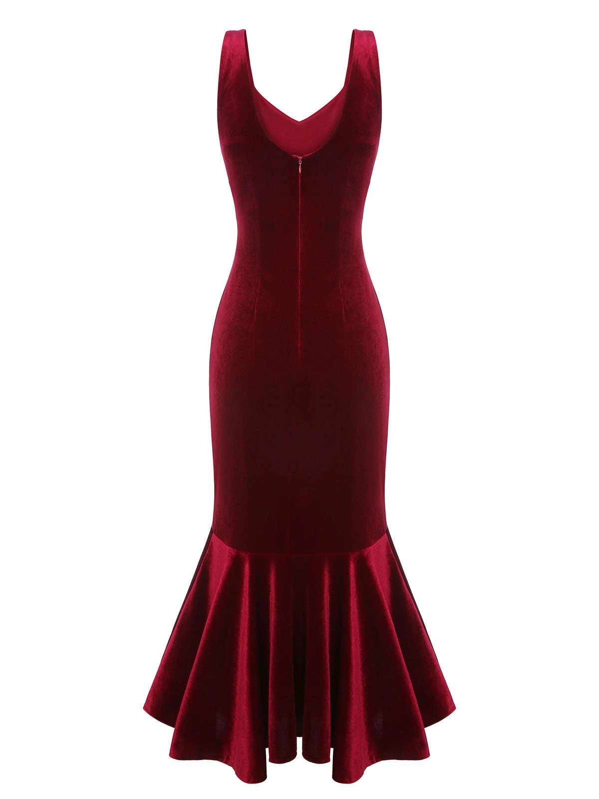 Wine Red 1930s Strap Velvet Mermaid Dress 4 Wine Red 1930s Strap Velvet Mermaid Dress - Image 4