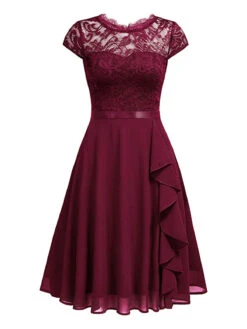 1940s Ruffles Lace Floral Solid Dress 11 1940s Ruffles Lace Floral Solid Dress -Candi Clothing Shop SCHL003285 WR 1