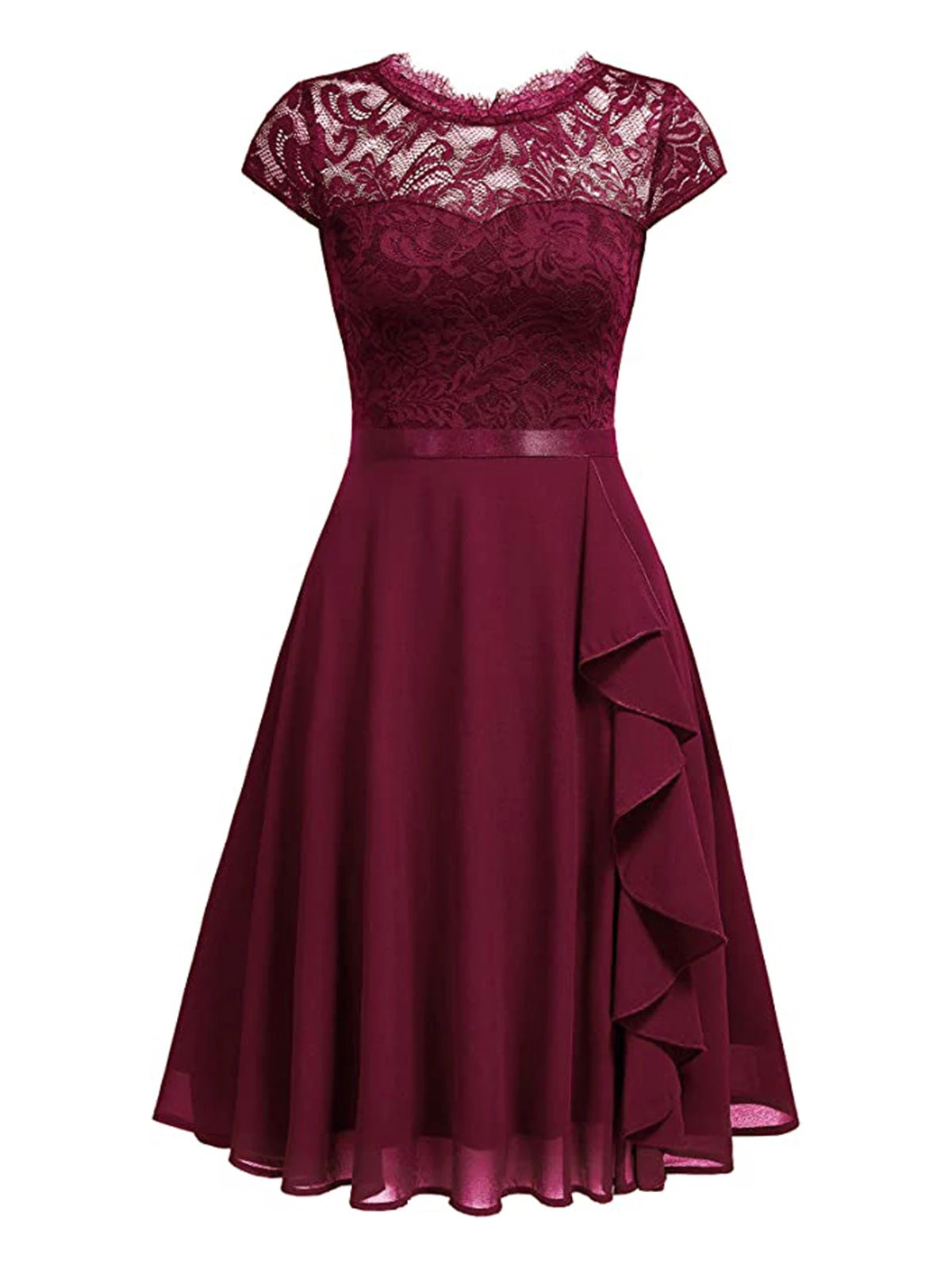 1940s Ruffles Lace Floral Solid Dress 3 1940s Ruffles Lace Floral Solid Dress - Image 3