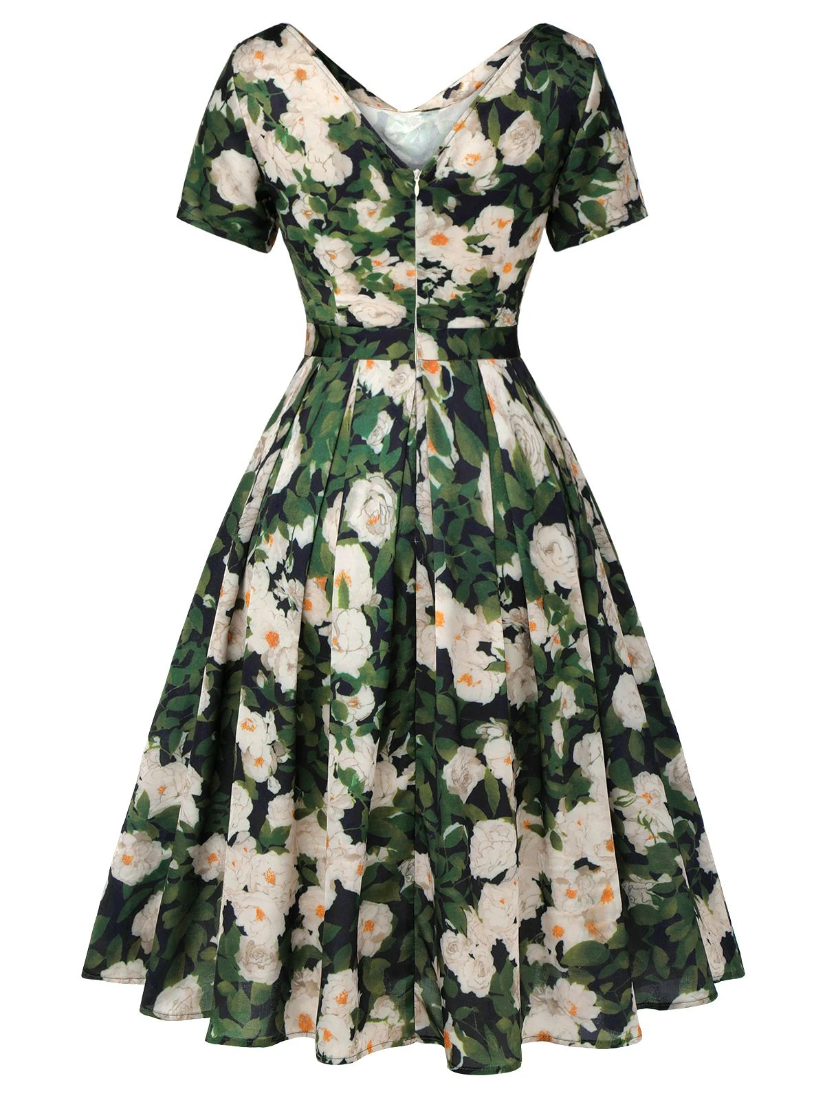 Green 1950s Cowl Neck Painting Flower Dress 4 Green 1950s Cowl Neck Painting Flower Dress - Image 4