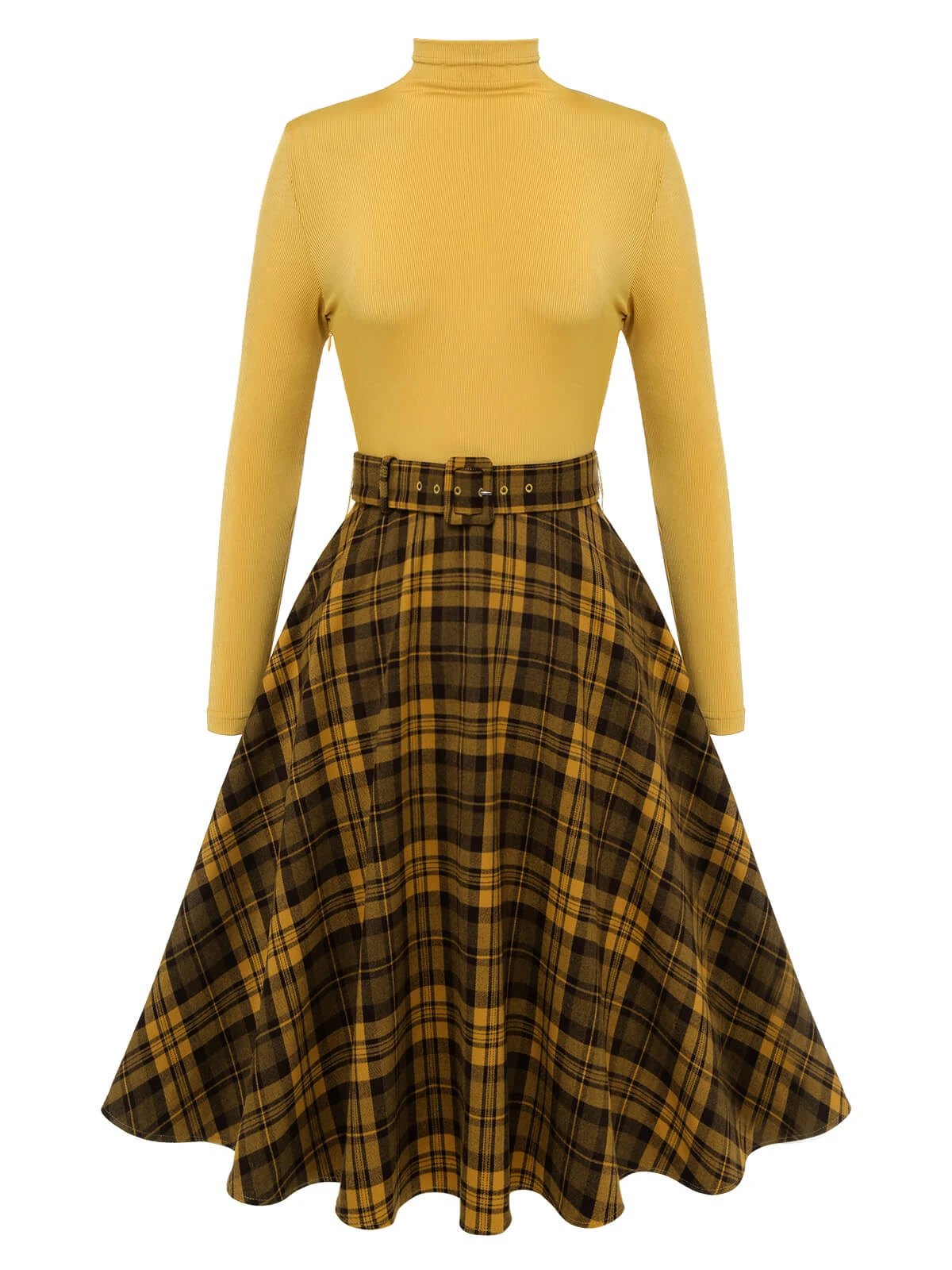 2PCS Yellow 1950s Short Coat & Plaid Dress 8 2PCS Yellow 1950s Short Coat & Plaid Dress - Image 8