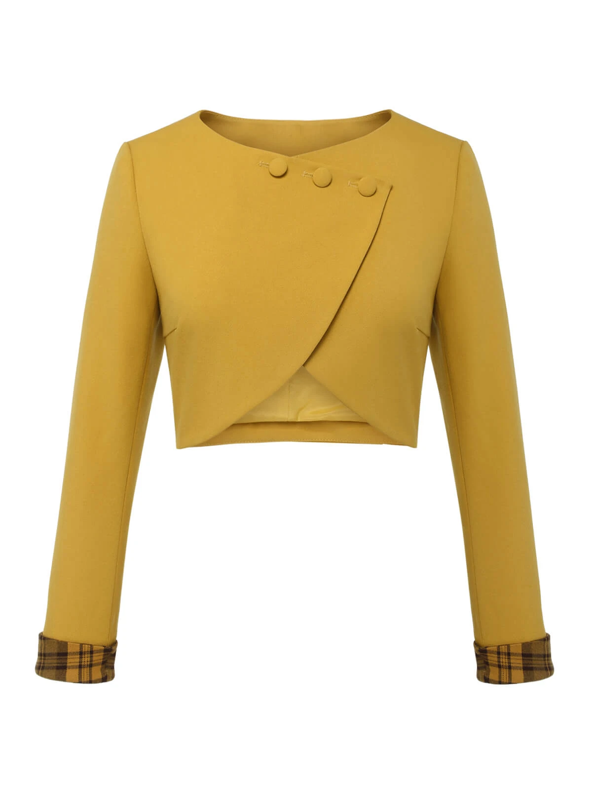 2PCS Yellow 1950s Short Coat & Plaid Dress 5 2PCS Yellow 1950s Short Coat & Plaid Dress - Image 5