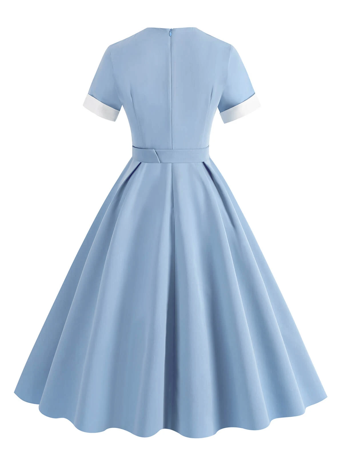 1950s Solid Contrast V-Neck Swing Dress 4 1950s Solid Contrast V-Neck Swing Dress - Image 4