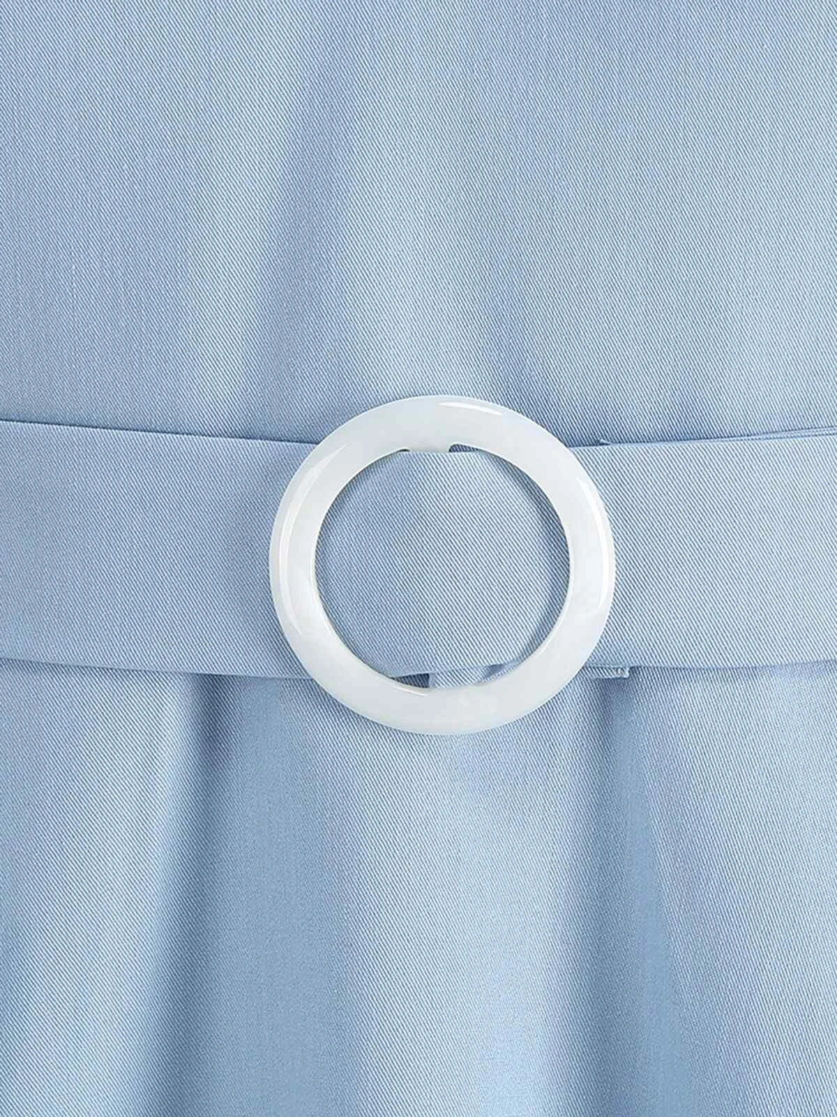 1950s Solid Contrast V-Neck Swing Dress 5 1950s Solid Contrast V-Neck Swing Dress - Image 5