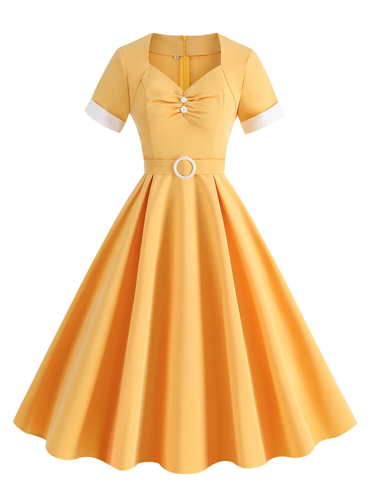 1950s Solid Contrast V-Neck Swing Dress 2 1950s Solid Contrast V-Neck Swing Dress - Image 2