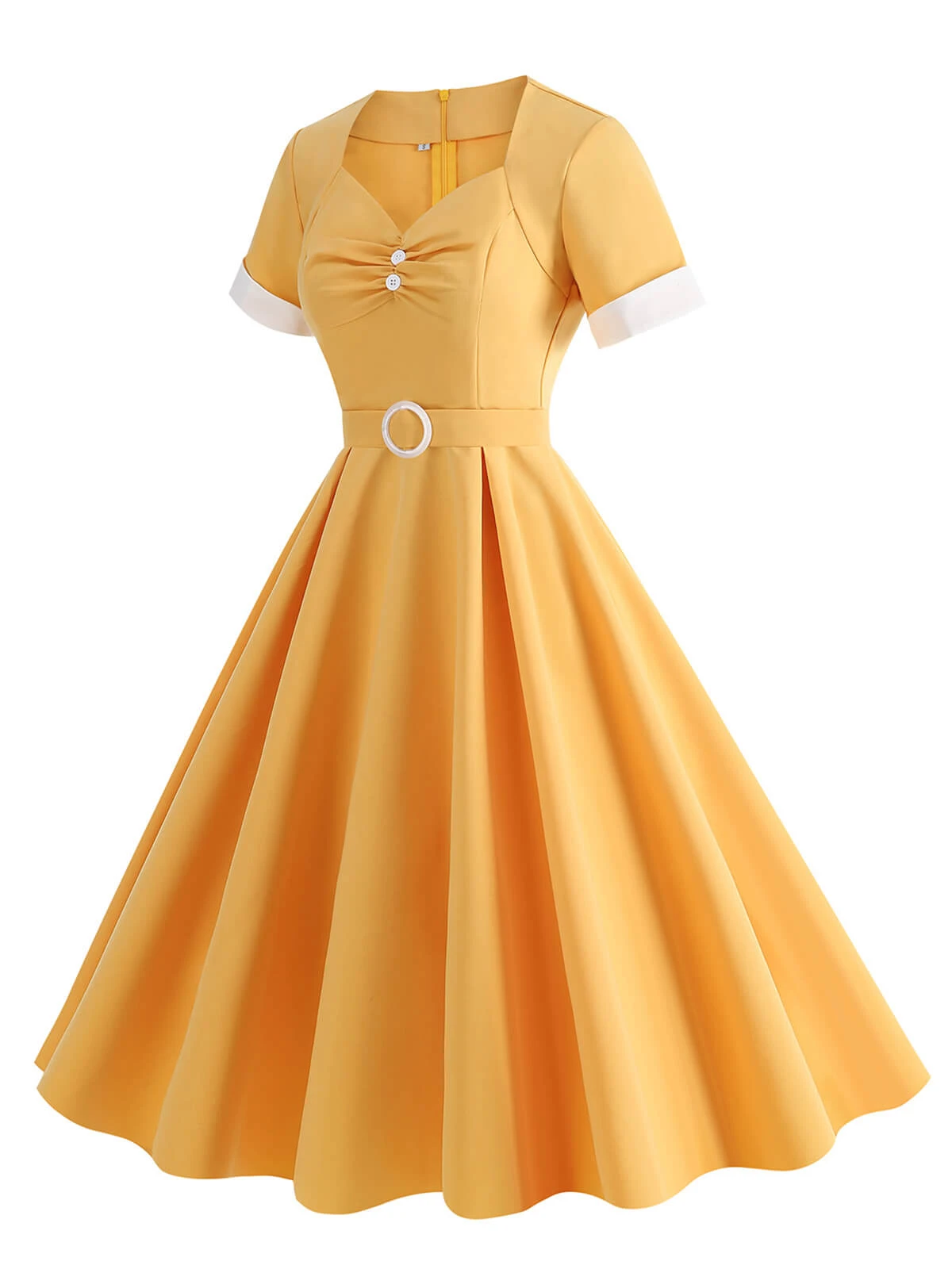 1950s Solid Contrast V-Neck Swing Dress 6 1950s Solid Contrast V-Neck Swing Dress - Image 6