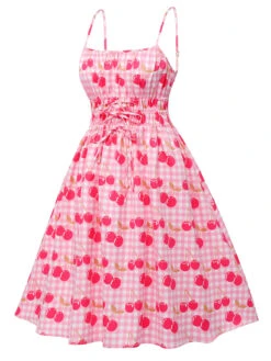 Pink 1950s Cherry Spaghetti Strap Dress 9 Pink 1950s Cherry Spaghetti Strap Dress -Candi Clothing Shop SCHL003474 2