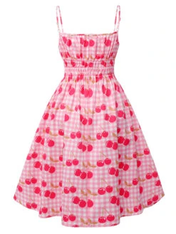 Pink 1950s Cherry Spaghetti Strap Dress 10 Pink 1950s Cherry Spaghetti Strap Dress -Candi Clothing Shop SCHL003474 3