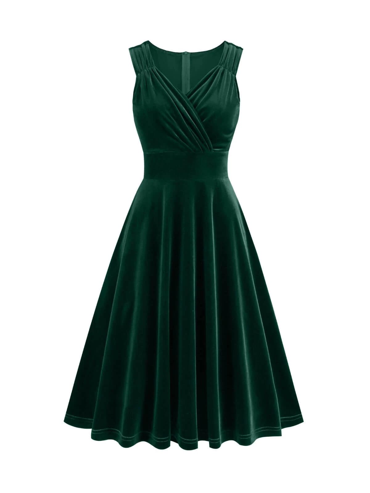 1950s Solid V-Neck Pleated Velvet Dress 3 1950s Solid V-Neck Pleated Velvet Dress - Image 3