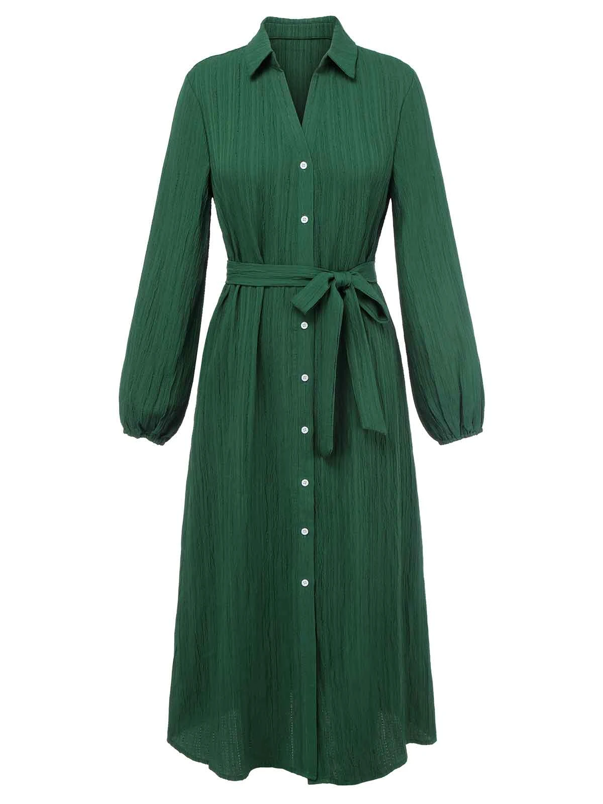 Green 1960s Lapel Loose Belted Dress 2 Green 1960s Lapel Loose Belted Dress - Image 2